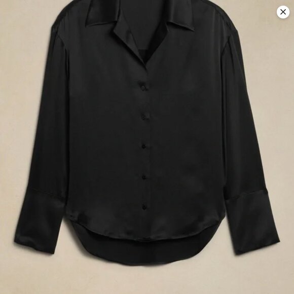 Banana Republic Bliss Silk Resort Shirt Blouse Black NWT - Picture 2 of 8
